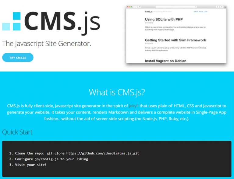 CMS.js – новейший бесплатный генератор сайтов JavaScript