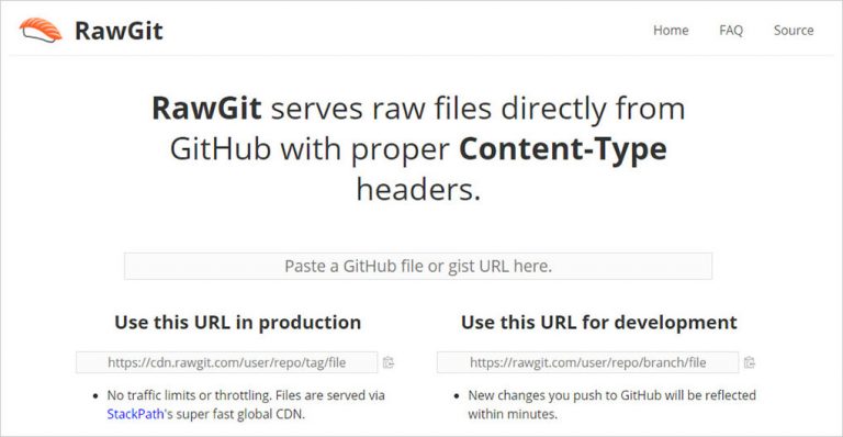 Конвертируйте файлы GitHub в необработанные ресурсы CDN с помощью RawGit
