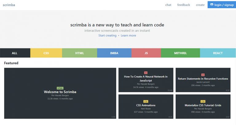 Просматривайте и делитесь скринкастами по кодированию со Scrimba